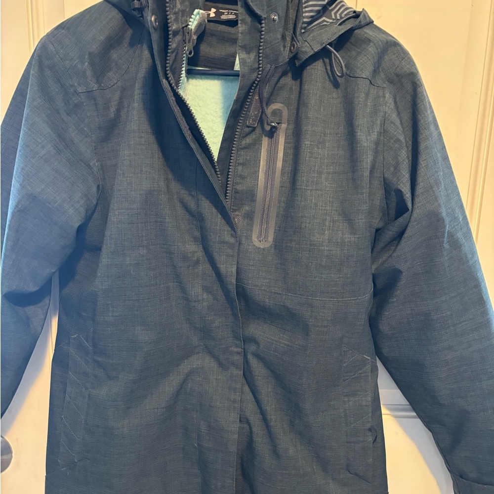 Under Armour Gray Ski Jacket Weather-Resistant Hooded